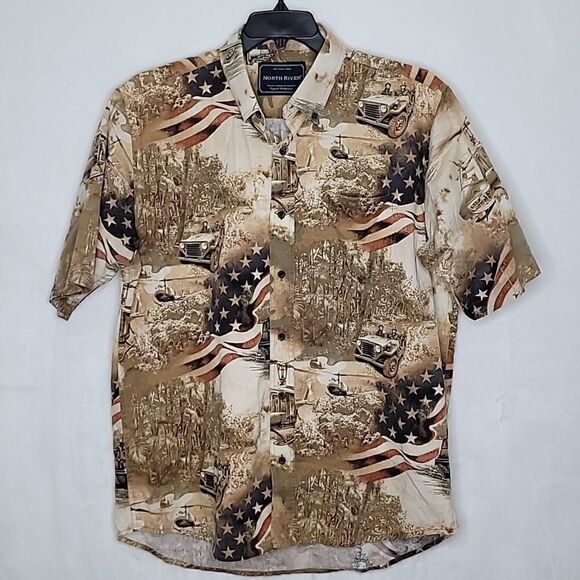 North River U.S. Military Print Button Down Shirt Size Large - Picture 1 of 9